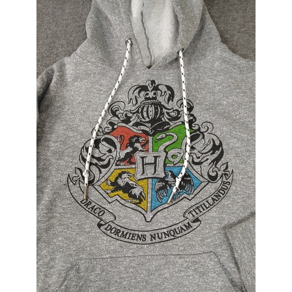 Harry Potter Hoodie Sweatshirt Unisex Adult Small Gray Hogwarts Crest Draco - Picture 3 of 8